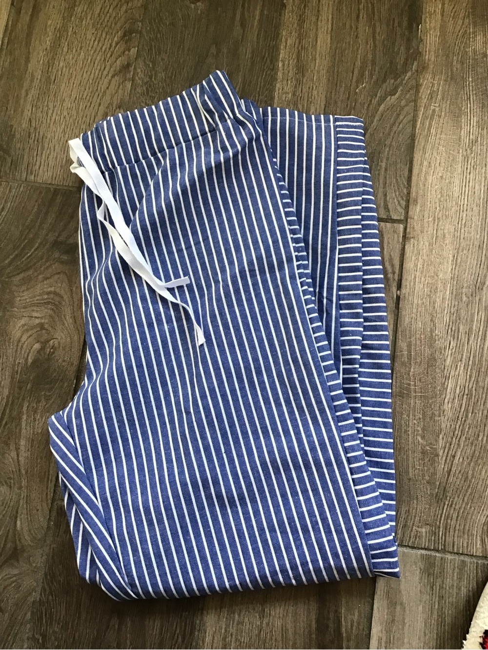 Blue Striped Straight-Leg Pants